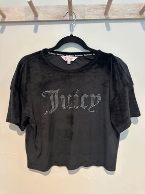 Juicy Couture Black Velour Rhinestone 'Juicy' Crop Tee